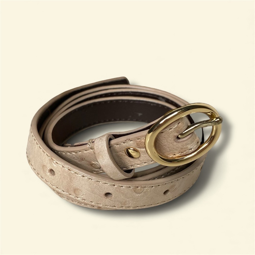 J.Crew Factory Genuine Leather Ostrich Embossed Belt Gold Buckle Cream Size S - Picture 1 of 13
